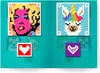A collage of pixel art images, including a portrait of Marilyn Monroe, a unicorn llama, and two heart icons. Produktbild-Vorschau