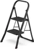 A black, two-step folding stepladder is shown against a white background. Podgląd zdjęcia produktu