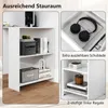 A collage of images showcasing the storage space and features of a white L-shaped desk. Podgląd zdjęcia produktu