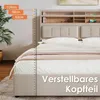 A bed with a headboard featuring shelves, with a ruler graphic indicating measurements. Anteprima dell’immagine prodotto