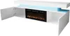 A white TV stand with a built-in electric fireplace and blue LED lighting. Náhľad obrázku produktu