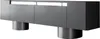 A modern TV cabinet with a sleek design and cylindrical legs, presented against a white background. Voir les images du produit