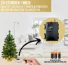 A decorated Christmas tree with a close-up of the battery pack and batteries, set in a living room. Produktbild-Vorschau