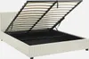 A bed frame with the mattress support system lifted to reveal storage space underneath. Produktbild-Vorschau