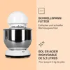 A product image with text overlays and icons explaining features of a kitchen mixer. Voir les images du produit