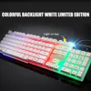A white gaming keyboard with colorful LED backlighting displayed on a dark, reflective surface. Anteprima dell’immagine prodotto