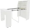 A white extendable dining table with shelves and storage. Produktbild-Vorschau