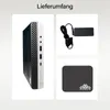 A collage showing a mini PC, a power adapter, and a mousepad. Produktbild-Vorschau