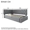A diagram showing the dimensions of a bed frame with upholstered headboard. Náhľad obrázku produktu