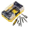 A set of Dewalt screwdriver bits in a clear plastic case, with some bits laid out in front. Produktbild-Vorschau