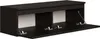 A dark brown TV stand with two open compartments, showing the interior and hinges. Voir les images du produit