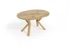 A wooden oval dining table with unique leg design, isolated on a white background. Voir les images du produit