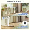 A split image showing a standing desk in an office setting and a close-up of its base. Produktbild-Vorschau