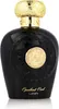A black perfume bottle with gold accents and a gold cap, presented on a white background. Podgląd zdjęcia produktu