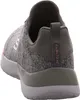 A rear view of a gray Skechers sneaker. Voir les images du produit