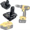 A collage of battery adapters and a power drill. Produktbild-Vorschau