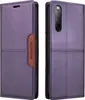 A purple flip wallet phone case for a Sony Xperia 10 II is shown from two angles. Produktbild-Vorschau