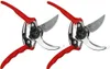 Two red and silver pruning shears are shown against a white background. Podgląd zdjęcia produktu