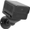 A black security camera mounted on a black bracket and base. Produktbild-Vorschau