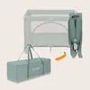 A travel crib is shown in its unfolded and folded states, along with its carrying bag. Náhľad obrázku produktu