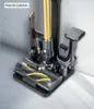 A vacuum cleaner accessory station with various attachments, including a brush head and crevice tool, is displayed against a light gray and white background. Produktbild-Vorschau