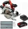 A cordless circular saw with accessories, including a battery, charger, and guide rail, displayed against a white background. Produktbild-Vorschau