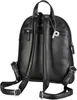 The back view of a black leather backpack with a silver 'P' charm attached to a zipper pull. Produktbild-Vorschau