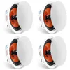 Four white ceiling speakers with orange cones are arranged in a grid on a white background. Voir les images du produit