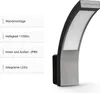 A modern LED outdoor wall light with accompanying feature descriptions. Produktbild-Vorschau