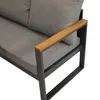 Close-up view of an outdoor sofa armrest and cushion. Produktbild-Vorschau