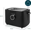 A black toaster is shown with dimensions and weight indicated. Produktbild-Vorschau