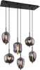 A modern chandelier with six glass pendant lights hanging from a black rectangular base. Podgląd zdjęcia produktu