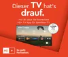 Marketing image for a TV app with text and a screenshot of the app on a TV screen. Produktbild-Vorschau
