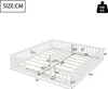 A diagram showing the dimensions of a white wooden bed frame with safety rails. Anteprima dell’immagine prodotto