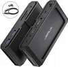 Two black docking stations are shown from a diagonal angle on a white background. A small inset image shows a coiled USB-C cable with an angled USB-C connector. Produktbild-Vorschau