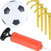 A soccer ball, a hand pump, and four yellow marker cones are arranged on a white background. Voir les images du produit