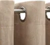 A close-up view of beige curtains with grommets hanging on a curtain rod. Náhľad obrázku produktu
