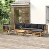 7-tlg. Garten-Lounge-Set mit Dunkelgrauen Kissen Bambus Produktbild-Vorschau 2