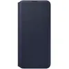 A dark blue flip cover for a smartphone, shown closed and lying flat against a white background. Produktbild-Vorschau