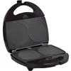 An open black waffle maker with two circular non-stick plates on the top lid and two on the bottom base. Produktbild-Vorschau