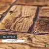 Close-up of textured wood-look wall panels with text overlays. Produktbild-Vorschau