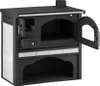 A studio shot of a black and silver wood-burning stove with an open oven door. Náhled obrázku produktu