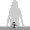 A silhouette of a person is shown behind a metal golf cart figurine, with dimensions indicated by text overlays. Podgląd zdjęcia produktu
