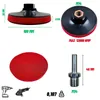 A collage of images showing a polishing pad, its dimensions, an adapter, and icons for tools. Produktbild-Vorschau