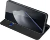 A black flip case for a smartphone is shown with a credit card inserted into a slot. Produktbild-Vorschau