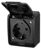 Aufputz-Serie schwarz IP44 (Lichtschalter / Wechselschalter, Doppelschalter, Klingeltaster, 1-fach / 2-fach / 3-fach Steckdose) 1-fach Steckdose Productafbeelding-voorbeeld