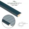 A close-up of a dark blue MDF end profile, with a detailed diagram showing its dimensions. Produktbild-Vorschau