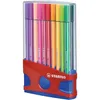 A set of 20 Stabilo Pen 68 felt-tip pens in various colors, displayed in a clear plastic case with a red and blue stand. Anteprima dell’immagine prodotto
