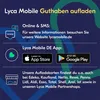 Marketing image for Lyca Mobile, showing ways to top up credit. Produktbild-Vorschau