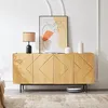 A wooden sideboard with a modern abstract artwork and decorative vases on top, set in a well-lit room. Náhľad obrázku produktu